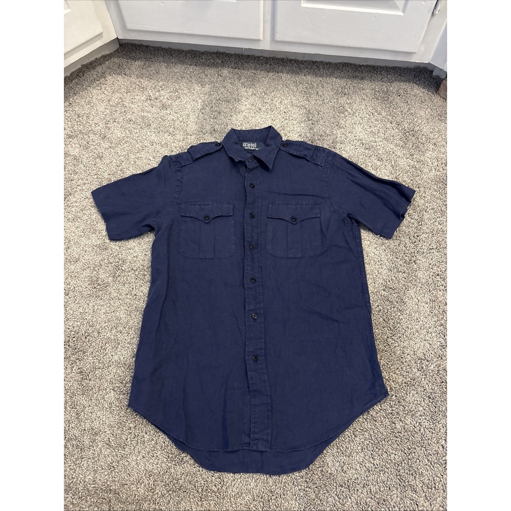 Vintage 90s Polo Ralph Lauren 100% Linen Button Shirt Long Sleeve Pony Mens Med